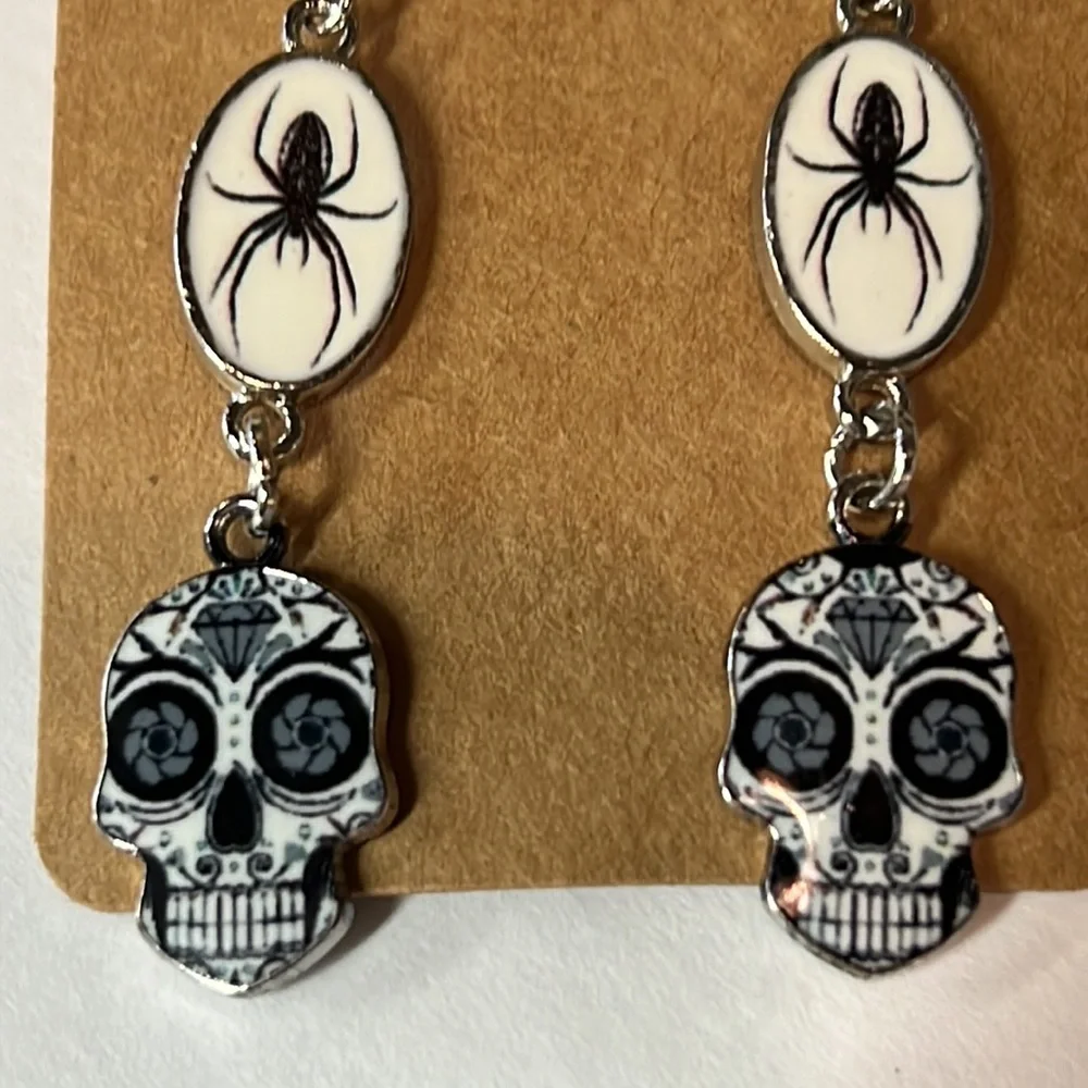Brand New Handmade Sugar Skull Spider Earrings - Picture 3 of 3
